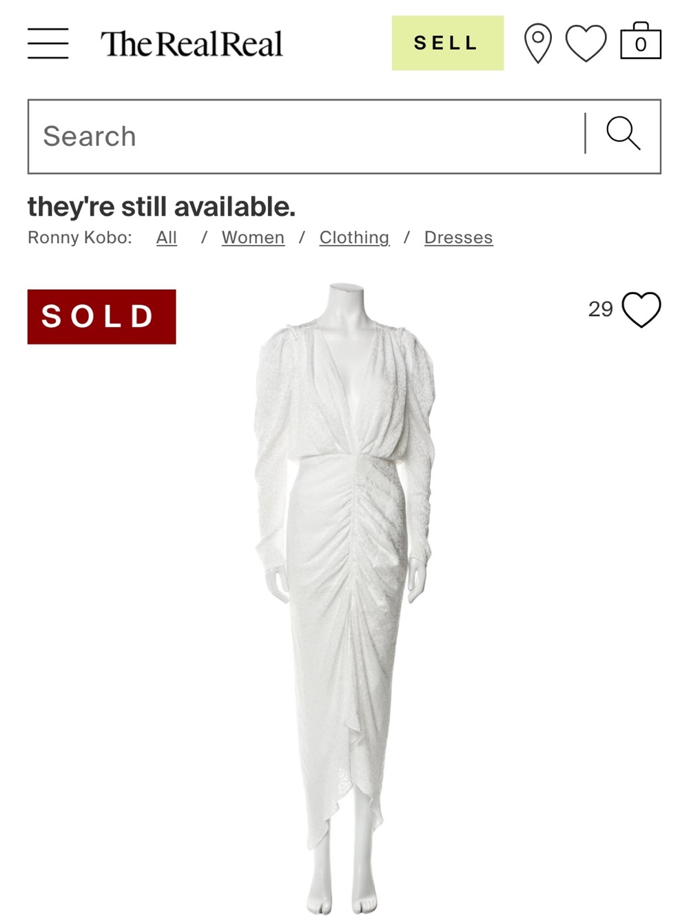 Ronny Kobo Collection White Long Sleeve Ruched Draped Midi Dress